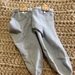 Amazon blue and tan mushroom socks.